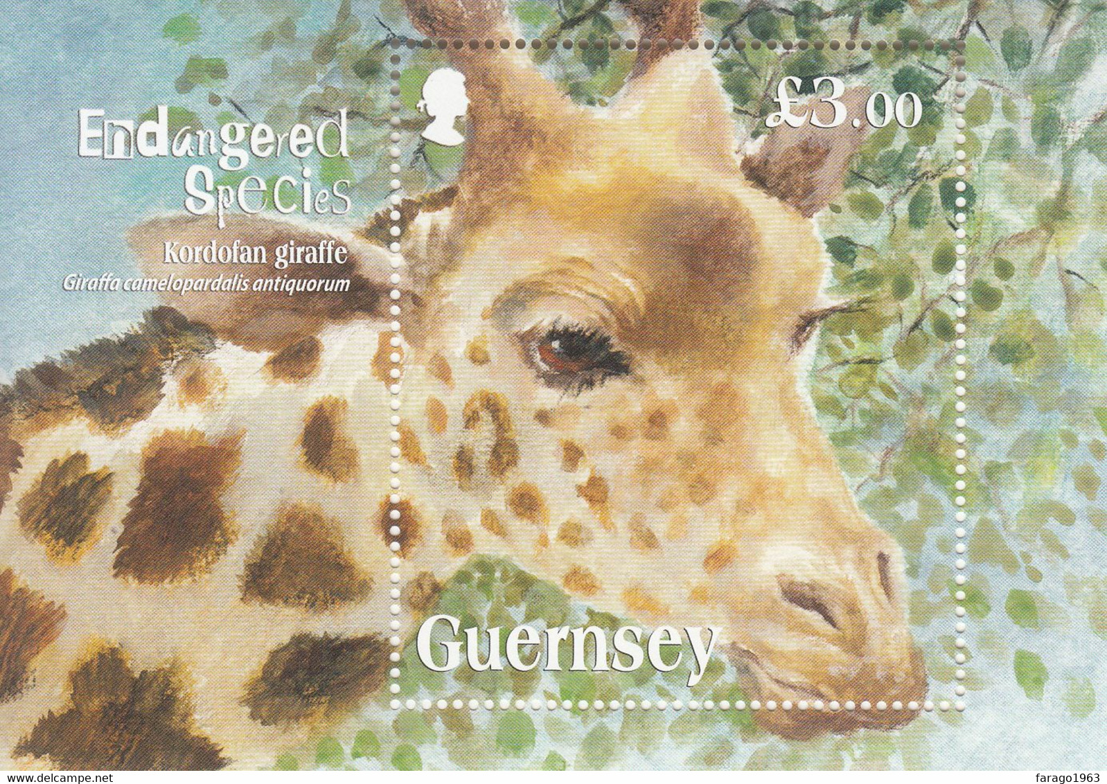 2020 Guernsey Giraffe Endangered Species Souvenir Sheet MNH @ BELOW FACE VALUE - Guernsey