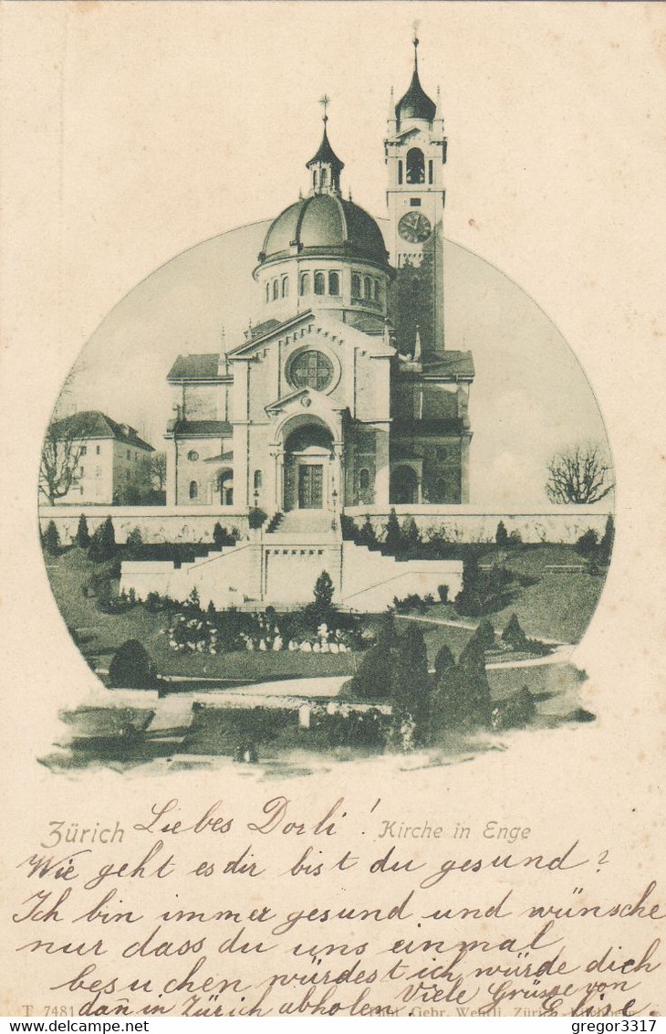 6048) ZÜRICH - KIRCHE In ENGE - Tolle Sehr Alte LITHO - Enge