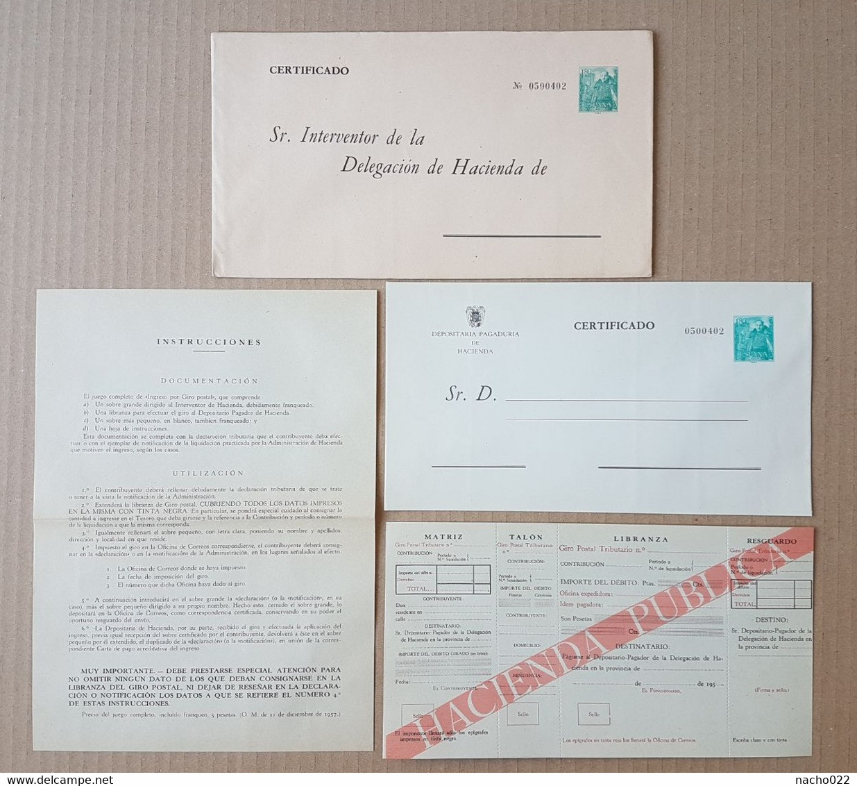 ESPAÑA. SOBRES DE LA ADMINISTRACIÓN PUBLICA. GIRO POSTAL TRIBUTARIO. COMPLETO. - Officials