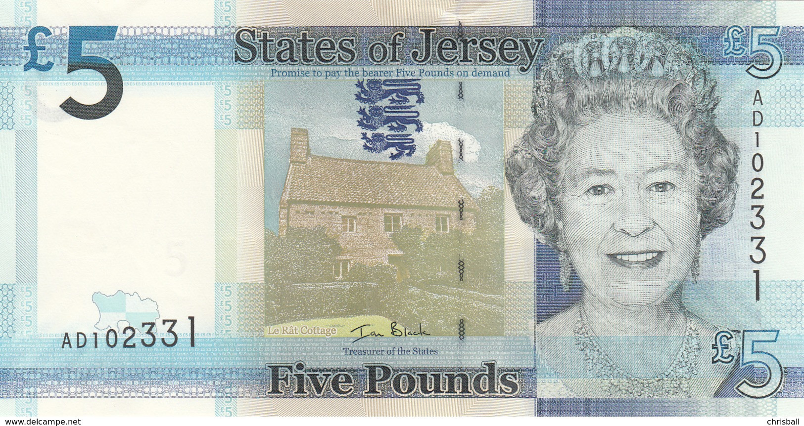 Jersey Banknote (Pick 33) Five Pound D Series, Code AD- Superb UNC Condition - Jersey