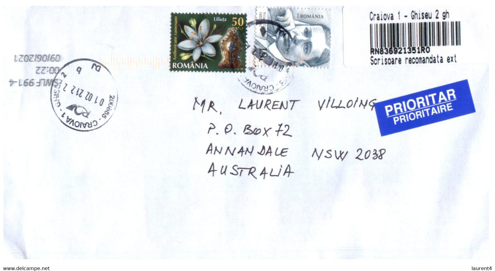 (RR 34) Romania Posted Registered To Australia (posted During COVID-19 Pandemic) - Storia Postale