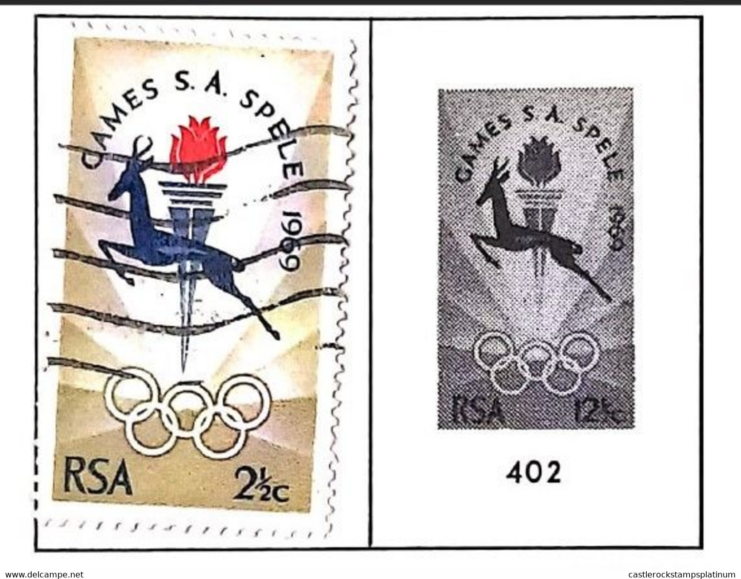 A) 1969, SOUTH AFRICA, NATIONAL SPORTS GAMES BLOEMFONTEIN, TORCHES, WITH SURCHARGE AND THE OTHER 402 PRINTED IN BLACK WH - Unused Stamps