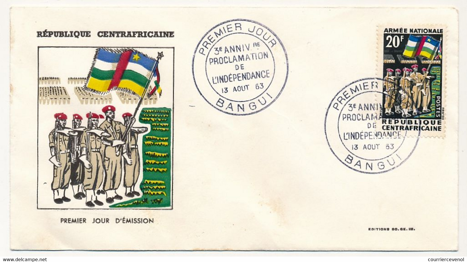 REP CENTRAFRICAINE => FDC - 3eme Anniversaire Proclamation Indépendance - 13 Aout 1963 - Bangui - Centraal-Afrikaanse Republiek