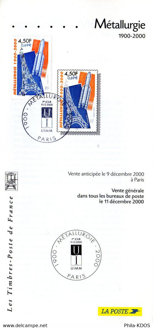 &#128509; " METALLURGIE / TOUR EIFFEL " Sur Fascicule Publicitaire 1er Jour De 6 Pages De 2000. N° YT 3366 FDC - Monumenti