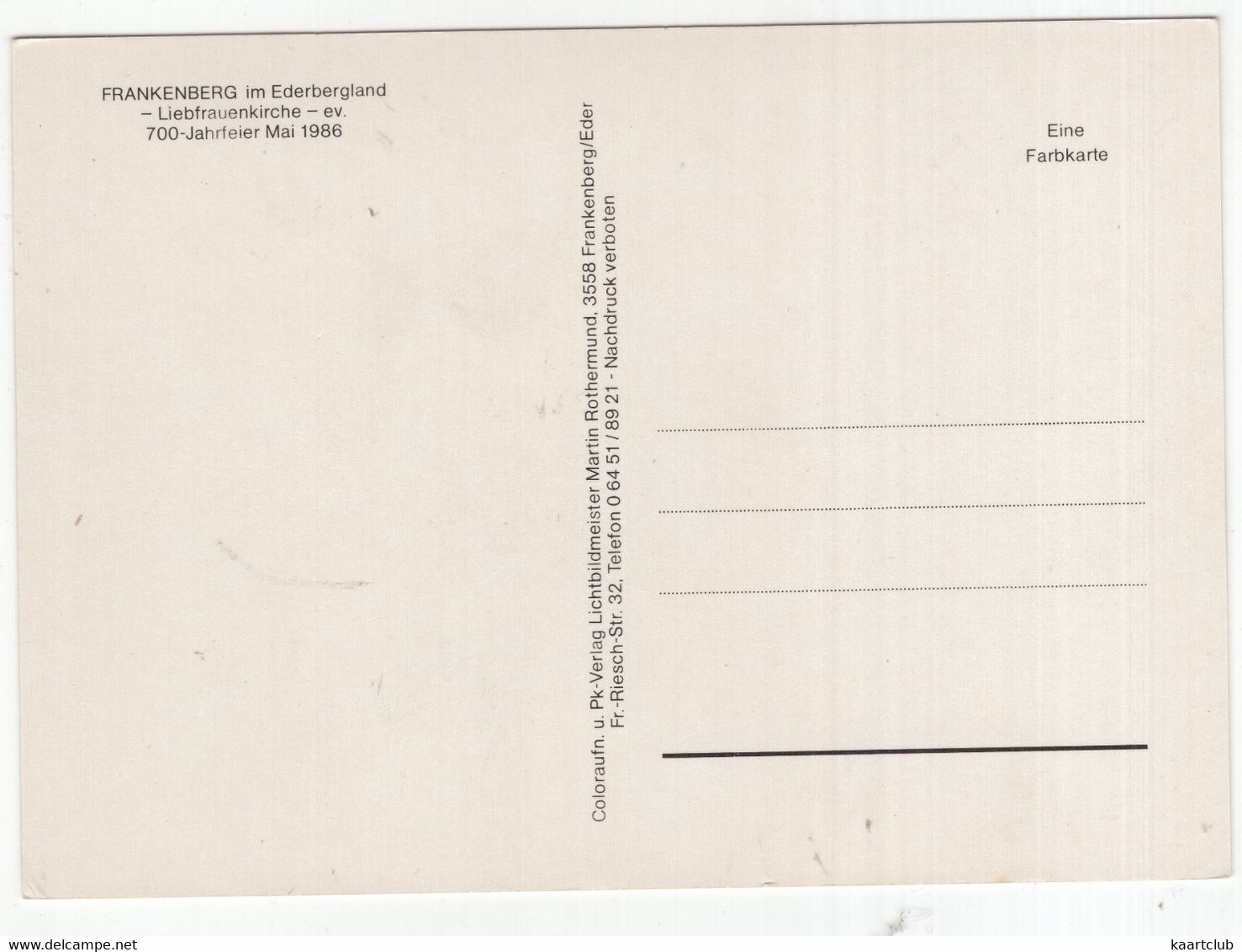 Frankenberg - Liebfrauenkirche  - Ev. 700-Jahrfeier Mai 1986 - (Vitrail) - Frankenberg (Eder)