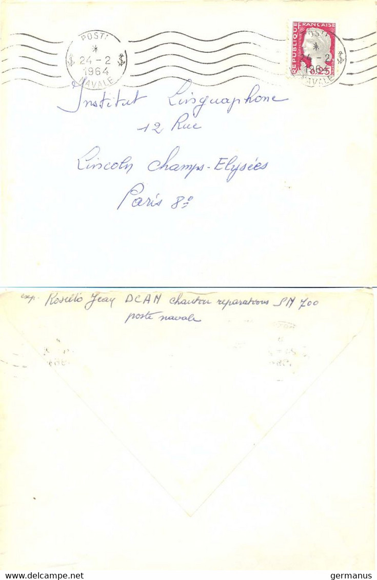 POSTE NAVALE D.C.A.N. « Direction Des Constructions Des Armes Navales » CHANTIER RÉPARATIONS SN 700 Du 24-2-1964 - Naval Post