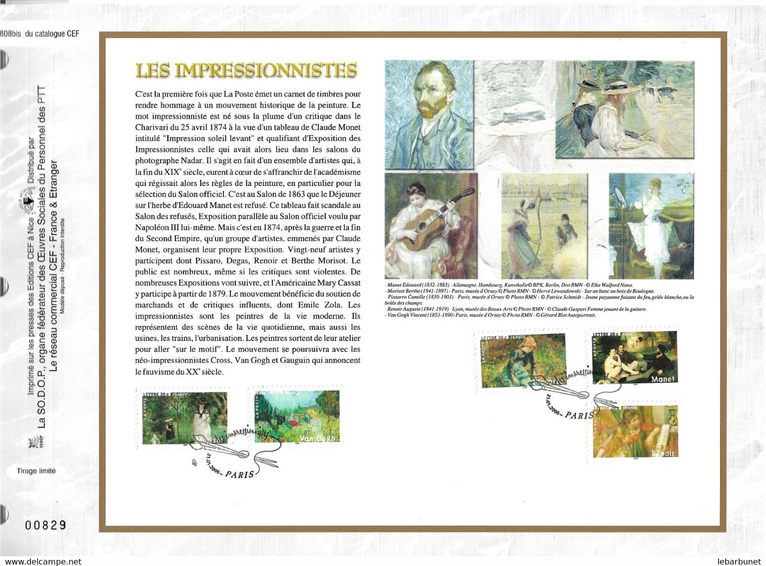 Feuillet CEF Artiste N° 1808 Bis Du Catalogue CEF "les Impressionnistes - 2000-2009