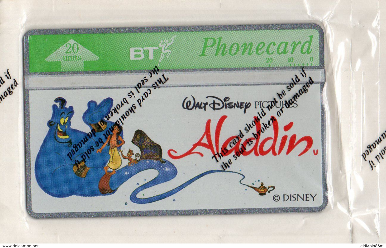 UNITED KINGDOM - L&G BRITISH TELECOM - MINT IN BLISTER - THEMATIC CARTOON - WALT DISNEY ALADDIN - BT Werbezwecke