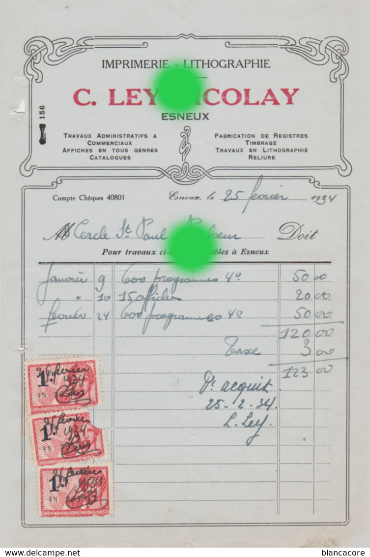 ESNEUX 1934 C. LEY NICOLAY Imprimerie - Imprimerie & Papeterie