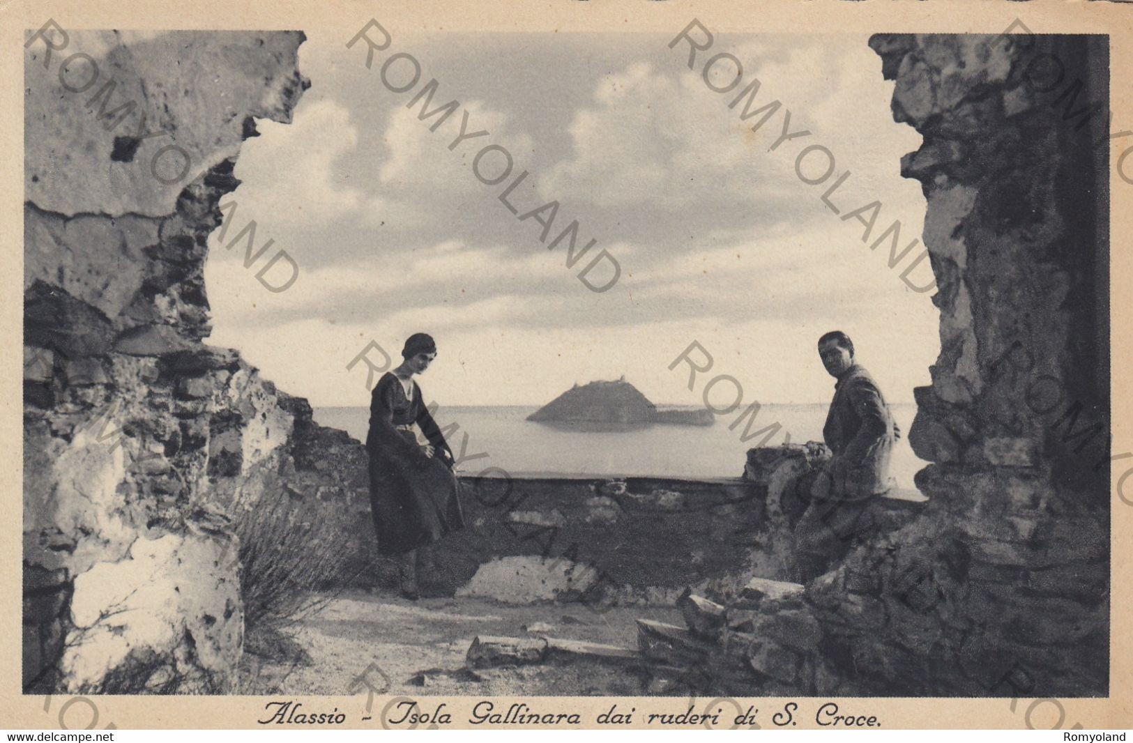 CARTOLINA  ALASSIO,SAVONA LIGURIA,RIIERA DEI FIORI,ISOLA GALLINARA DAI RUDERI DI S.CROCE,VACANZE,PORTO,VIAGGIATA 1934 - Savona