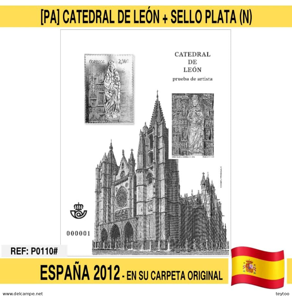 P0110# España 2012. [PA] Prueba Catedral De León + Sello De Plata (N) - Proofs & Reprints