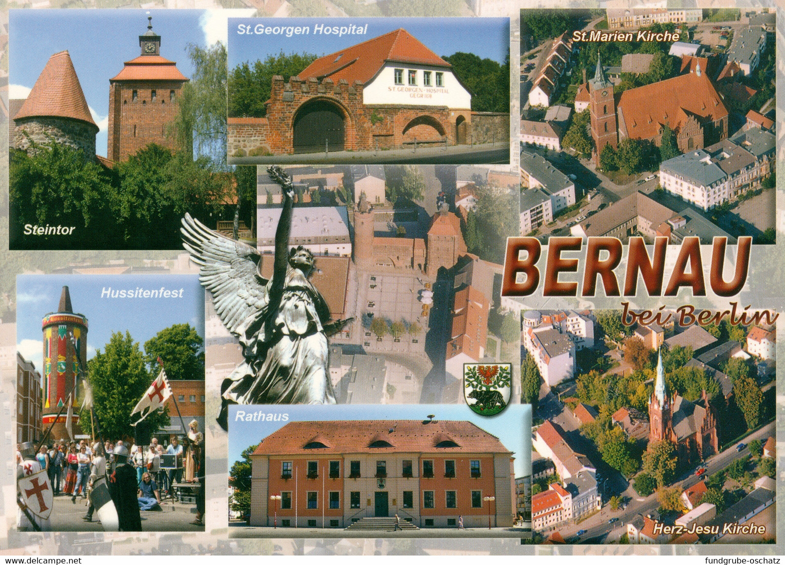 AK Bernau Bei Berlin Steintor St. Georgen Hospital Herz Jesu Kirche Rathaus Hussitenfest Luftaufnahme Luftbild - Bernau