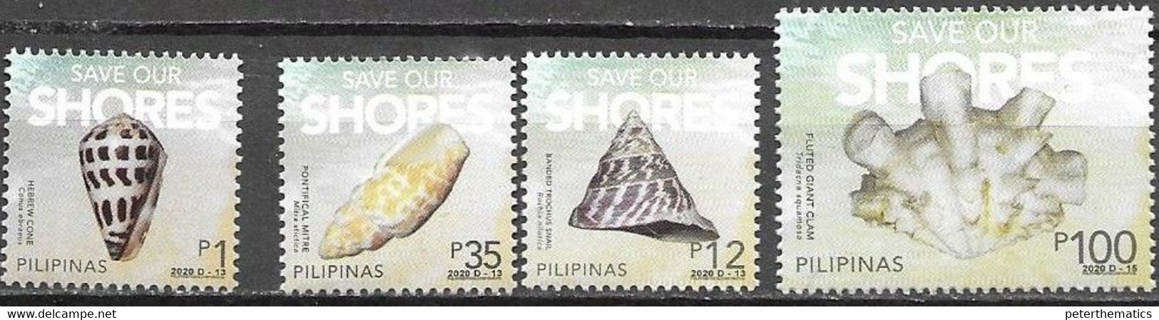 PHILIPPINES, 2020, MNH, DEFINITIVES, SHELLS, 4v, II - Coneshells