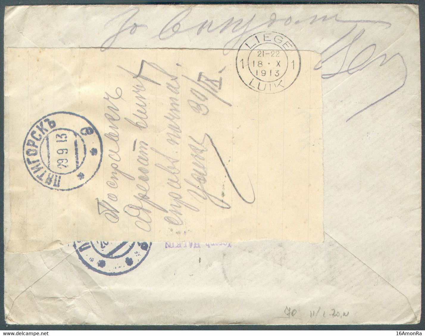 25 Centimes PELLENS Obl. Mécanique De LIEGE 1 sur Enveloppe Du 8-X-1913 Vers Pietigoske (RUSSIE) + Réexpédition - Verso - 1912 Pellens