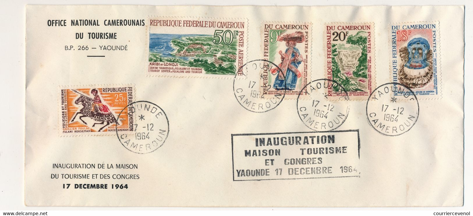 CAMEROUN => Env. Longue Affr. Série Folklore Et Tourisme, Obl Yaounde 17/12/64 - Inauguration Maison Du Tourisme - Kamerun (1960-...)