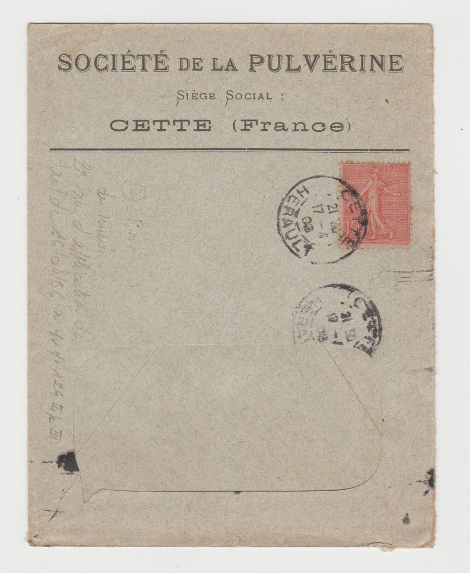 HERAULT:  Société De PULVERINE à Cette / LSC De Cette De 1906 - 1877-1920: Periodo Semi Moderno