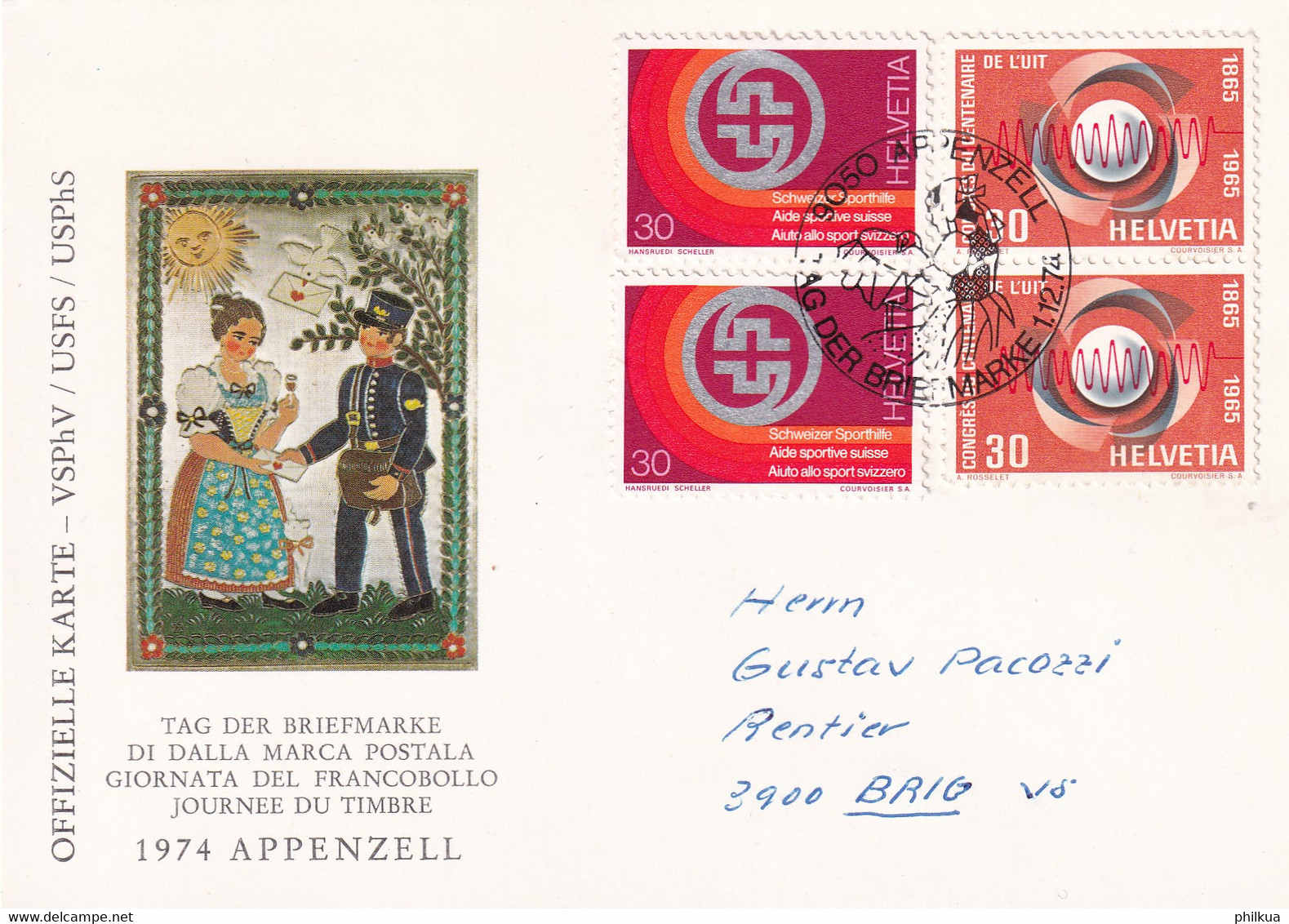 1974 Schweiz / Suisse Karte Tag Der Briefmarke APPENZELL - Giornata Del Francobollo