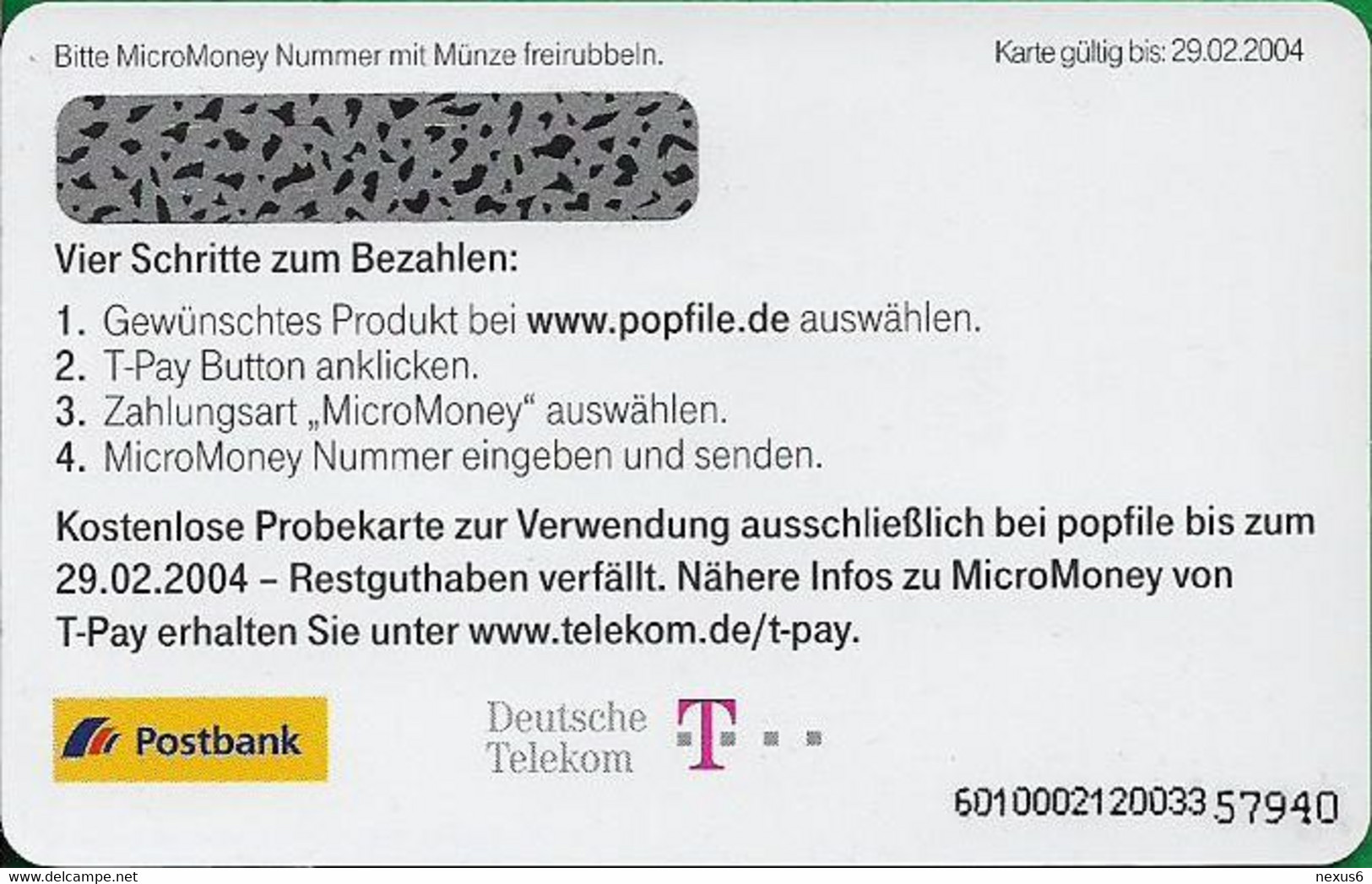 Germany - MicroMoney - PopFile, 12.2002, Remote Mem. 5€, 100.000ex, Mint - [3] T-Pay  Micro-Money