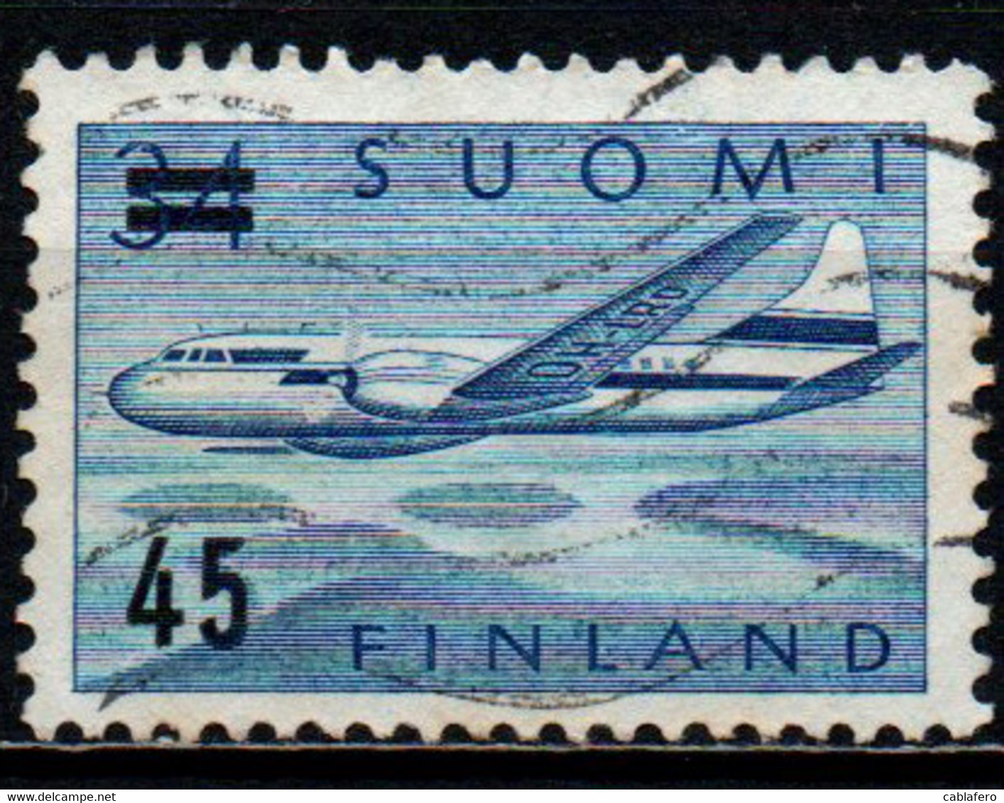 FINLANDIA - 1959 - AEREO IN VOLO CON SOVRASTAMPA - USATO - Gebraucht