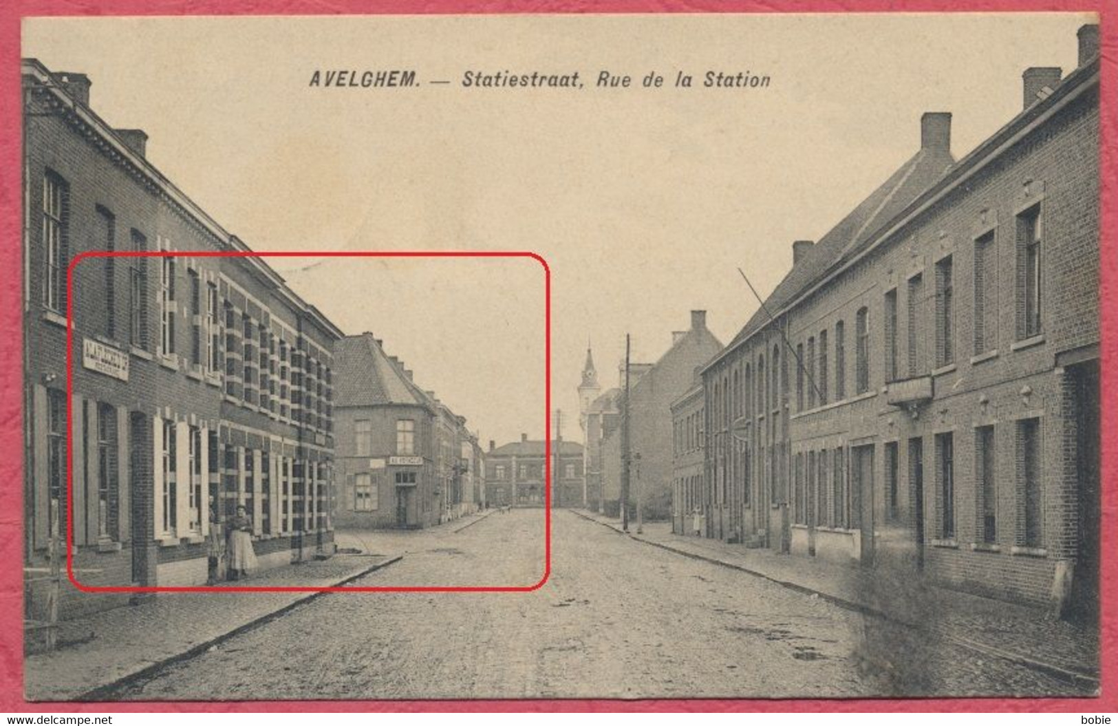 Avelghem - Avelgem Belgien : Statiestraat - Rue De La Station - Café Restaurant - Militär Stempel Landst." Krieg 1914-18 - Avelgem