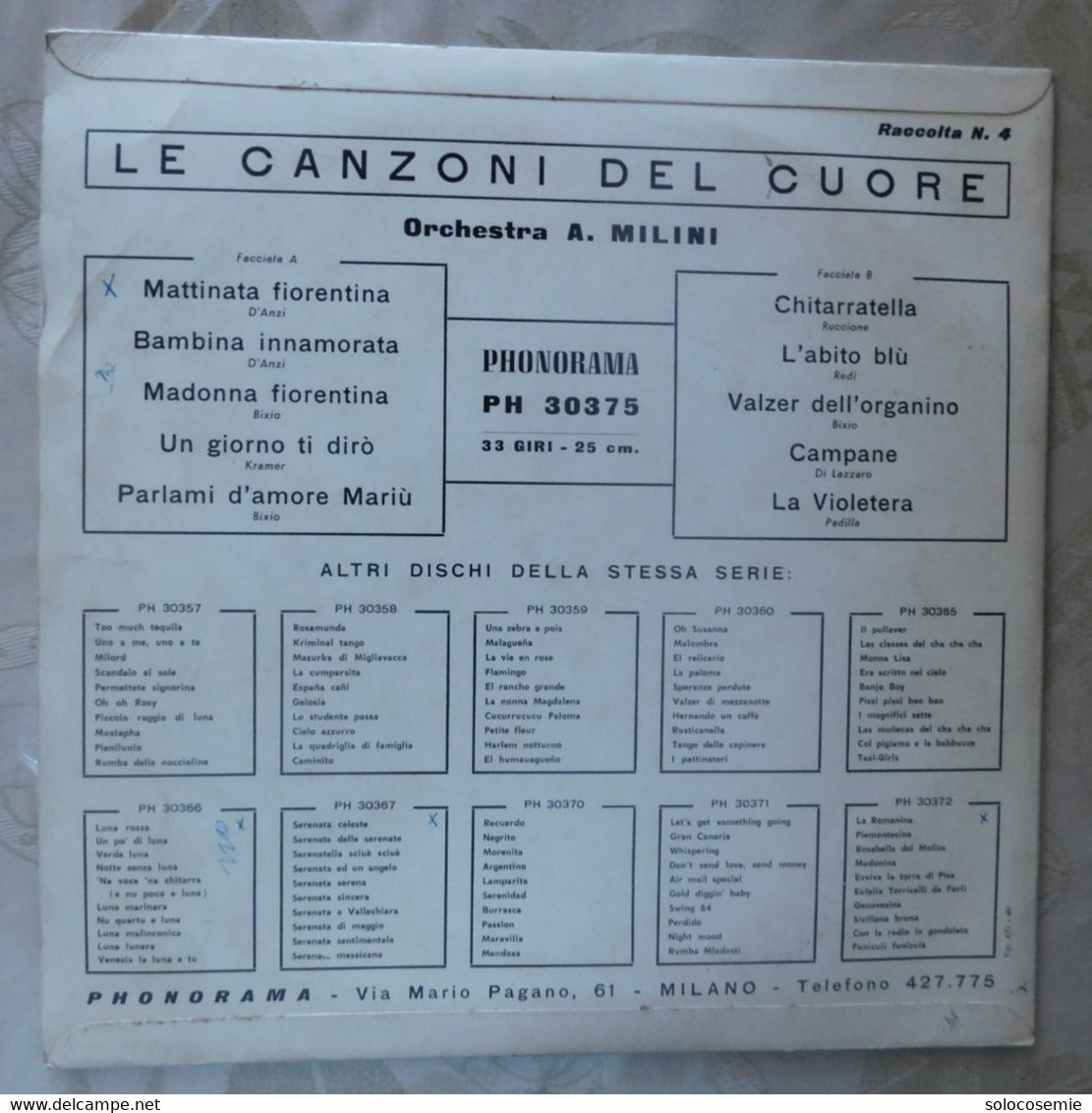 33 Giri Disco In Vinile: LE CANZONI DEL CUORE , Raccolta 4 - Phonorama PH30375 - Otros - Canción Italiana