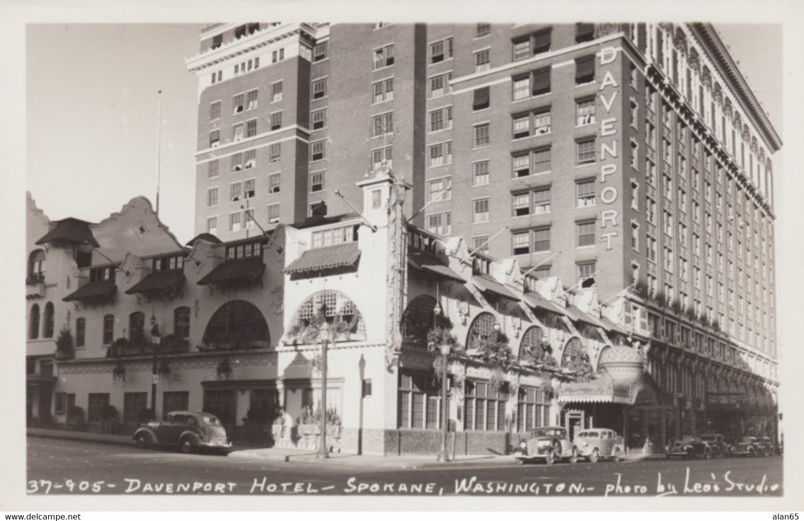 Spokane Washington, Davenport Hotel, Street Scene, Autos, C1940s Vintage Real Photo Postcard - Spokane