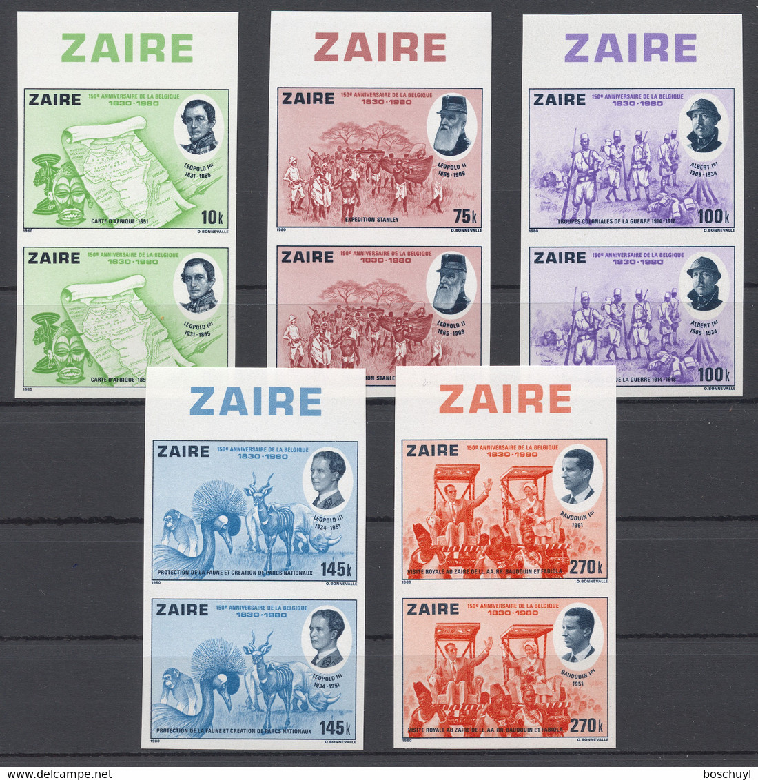 Zaire, 1980, Independence, Colonial Scenes, MNH Imperforated Pairs, Michel 689-693U - Autres & Non Classés