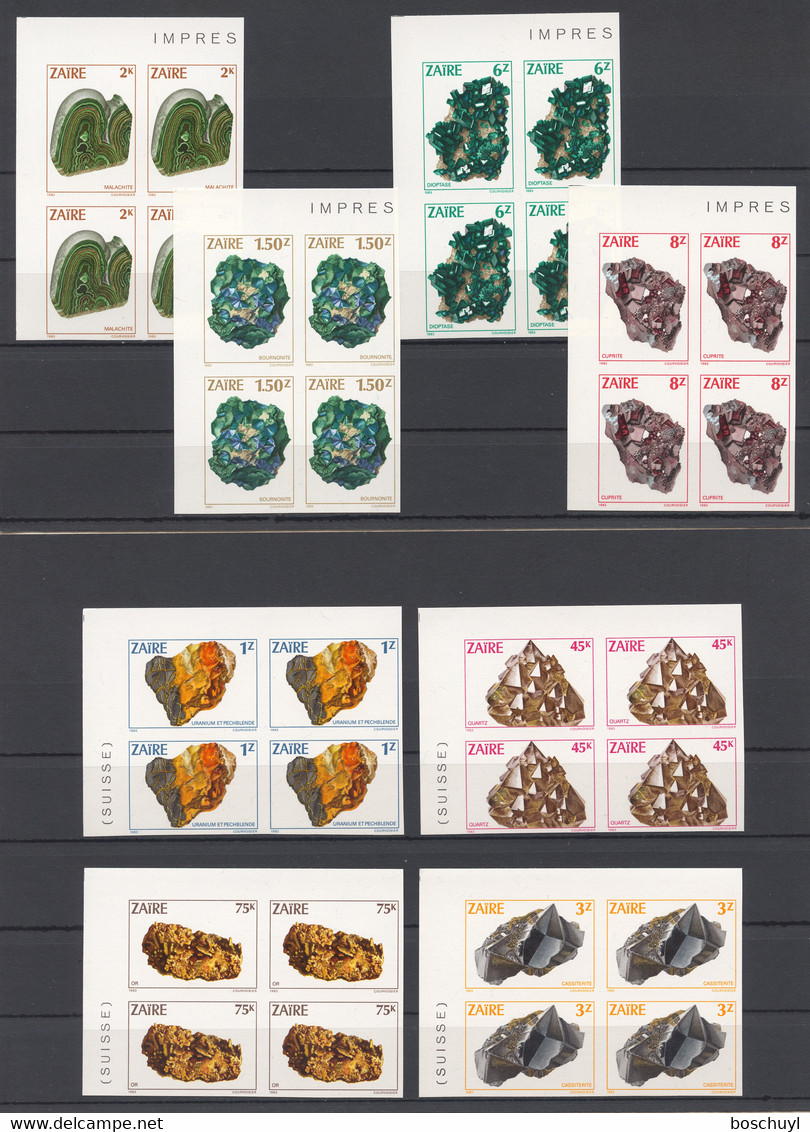 Zaire, 1983, Minerals, Gemstones, MNH Imperforated Blocks, Michel 803-810U - Other & Unclassified