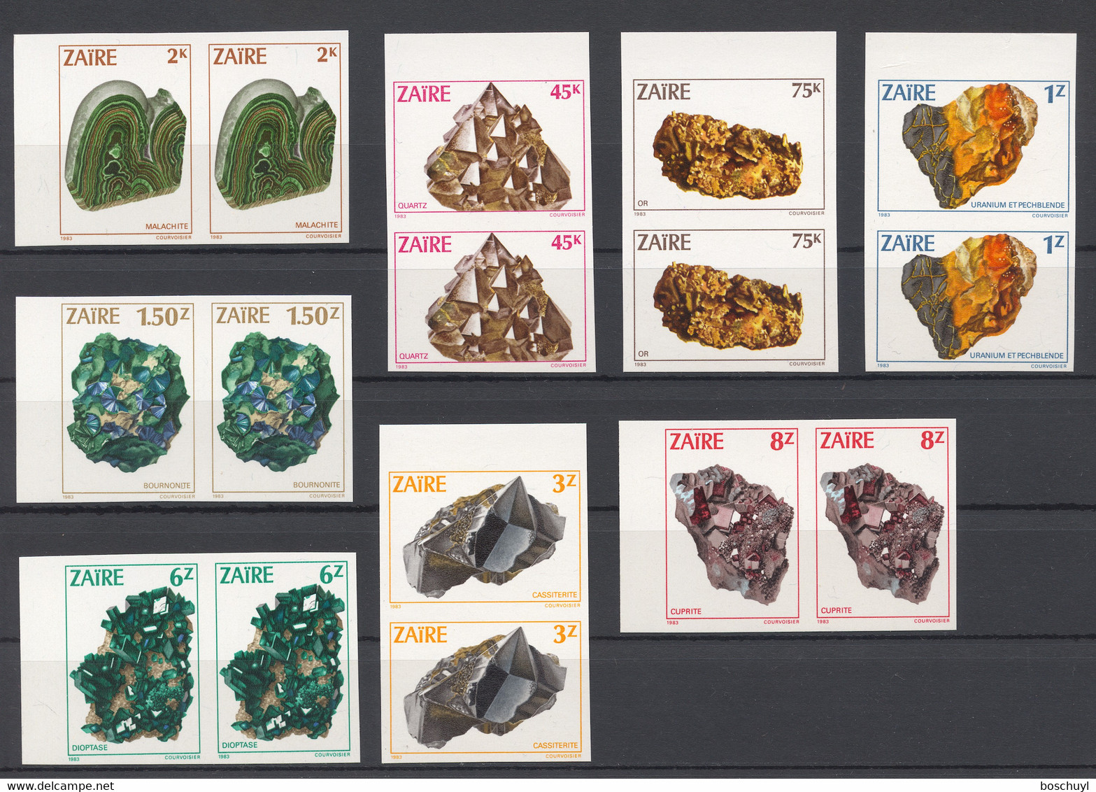 Zaire, 1983, Minerals, Gemstones, MNH Imperforated Pairs, Michel 803-810U - Other & Unclassified