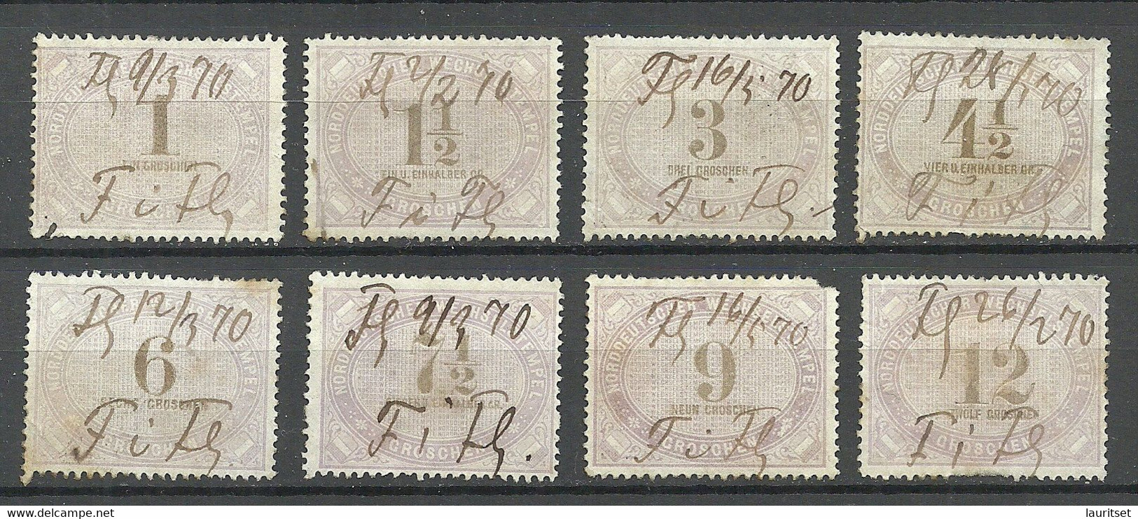 Germany Norddeutscher Postbezirk O 1870 Wechselstempel Stempelsteuer, 8 Marken - Autres & Non Classés