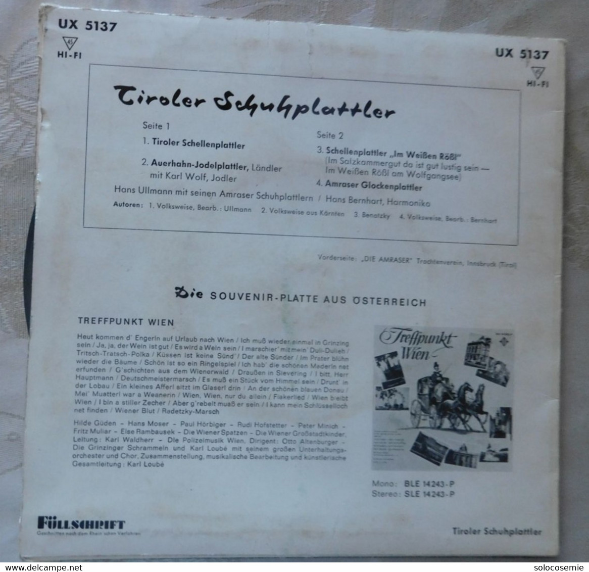 45 Giri Disco In Vinile: TIROLER SCHUHPLATTLER  - Telefunken UX 5137 - Otros - Canción Alemana