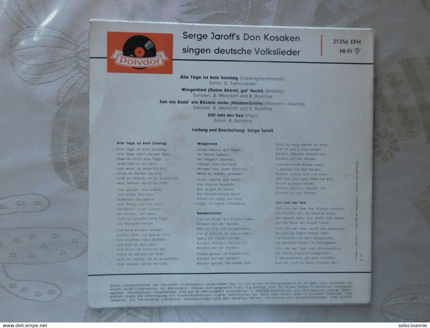 45 Giri Disco In Vinile: Serge Jaroff's Don Kosaken Singen Deutsche Volksilieder  - Polydor  21056 EPH - Andere - Duitstalig