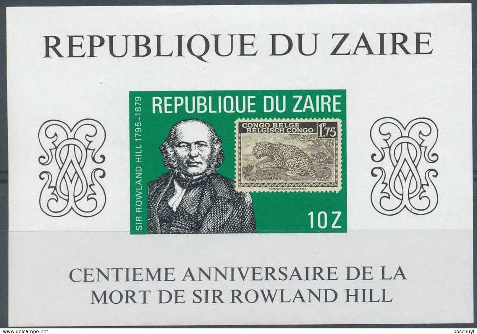 Zaire, 1980, Rowland Hill, UPU, Stamps On Stamps, United Nations, MNH Imperforated, Michel Block 32U - Autres & Non Classés