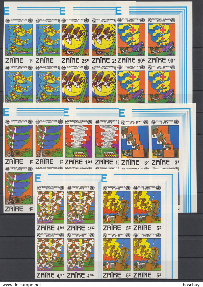 Zaire, 1982, ITU, WHO, International Telecommunication Day, United Nations, MNH Imperforated Blocks, Michel 747-754U - Other & Unclassified