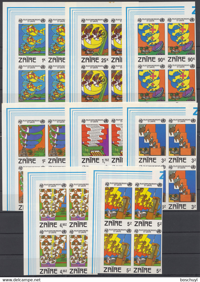 Zaire, 1982, ITU, WHO, International Telecommunication Day, United Nations, MNH Imperforated Blocks, Michel 747-754U - Other & Unclassified