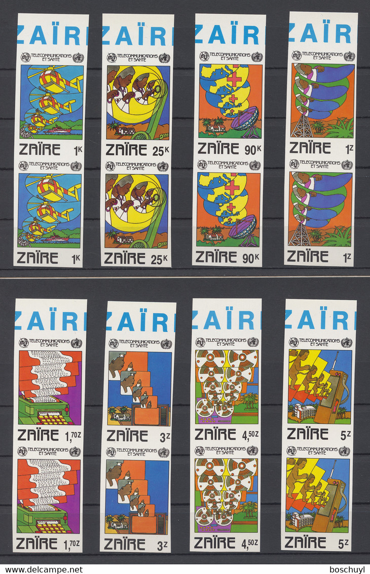 Zaire, 1982, ITU, WHO, International Telecommunication Day, United Nations, MNH Imperforated Pairs, Michel 747-754U - Sonstige & Ohne Zuordnung