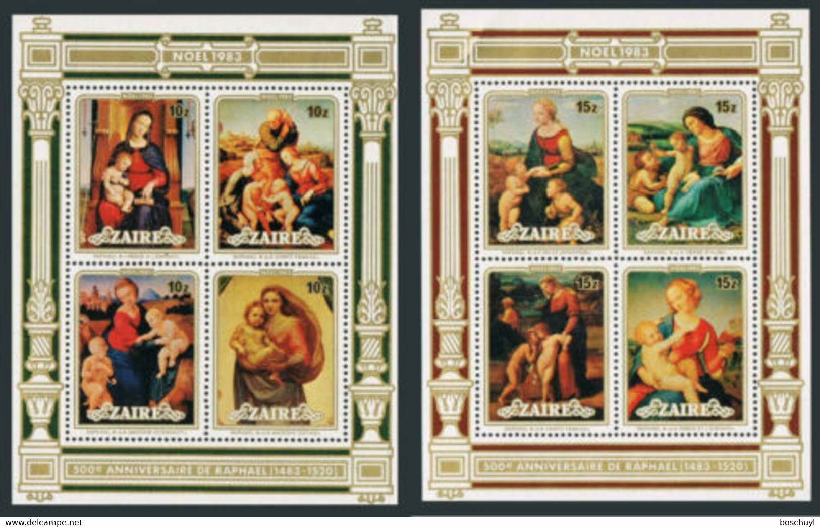 Zaire, 1983, Christmas, Painting, Raffael, MNH, Michel Block 47-48 - Autres & Non Classés