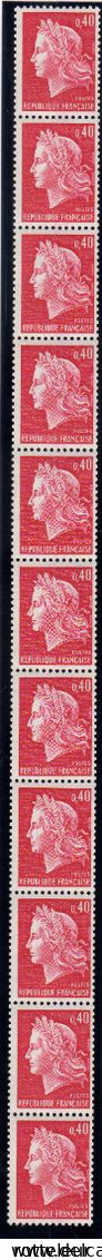 RT59 - Marianne De Cheffer 0,40F Rouge Carmin Bande De 11 Timbres ** Deux Nos Rouges 430 & 440 Au Dos Cote + De 32€ - Coil Stamps