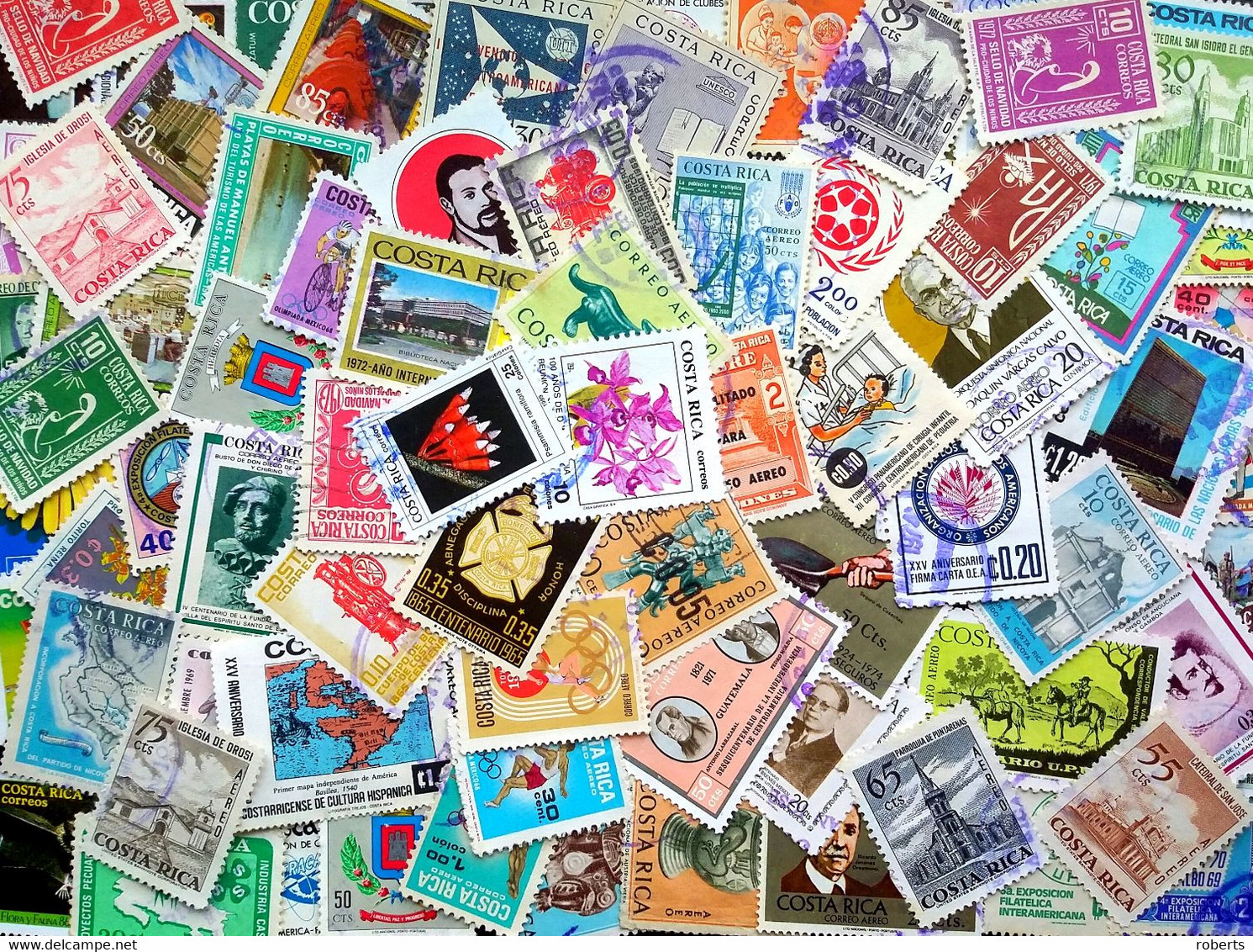 Costa Rica, 100 Old Used Stamps. (623c) - Costa Rica