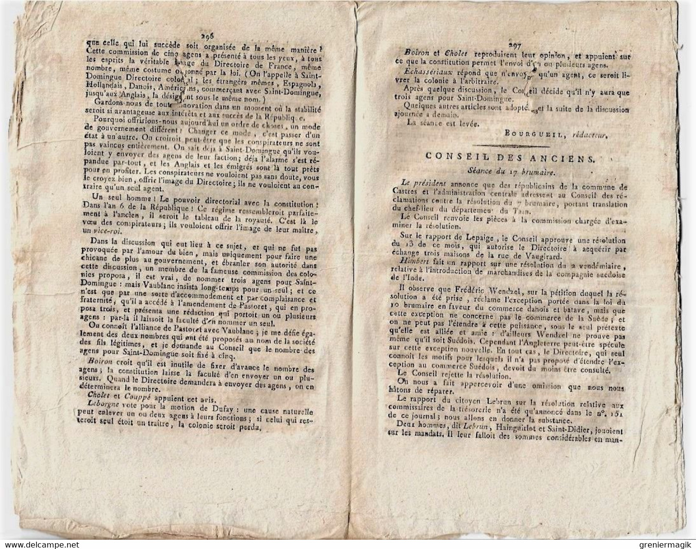 Journal Des Débats Et Lois Brumaire An VI 1797 Lettre Des Prisonniers D'Olmutz à Bonaparte La Fayette/Metternich Rastadt - Kranten Voor 1800