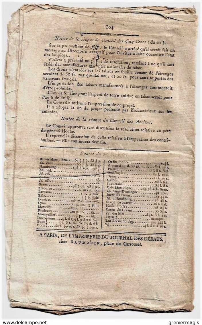 Journal des débats et lois brumaire an VI 1797 Lettre des prisonniers d'Olmutz à Bonaparte La Fayette/Metternich Rastadt