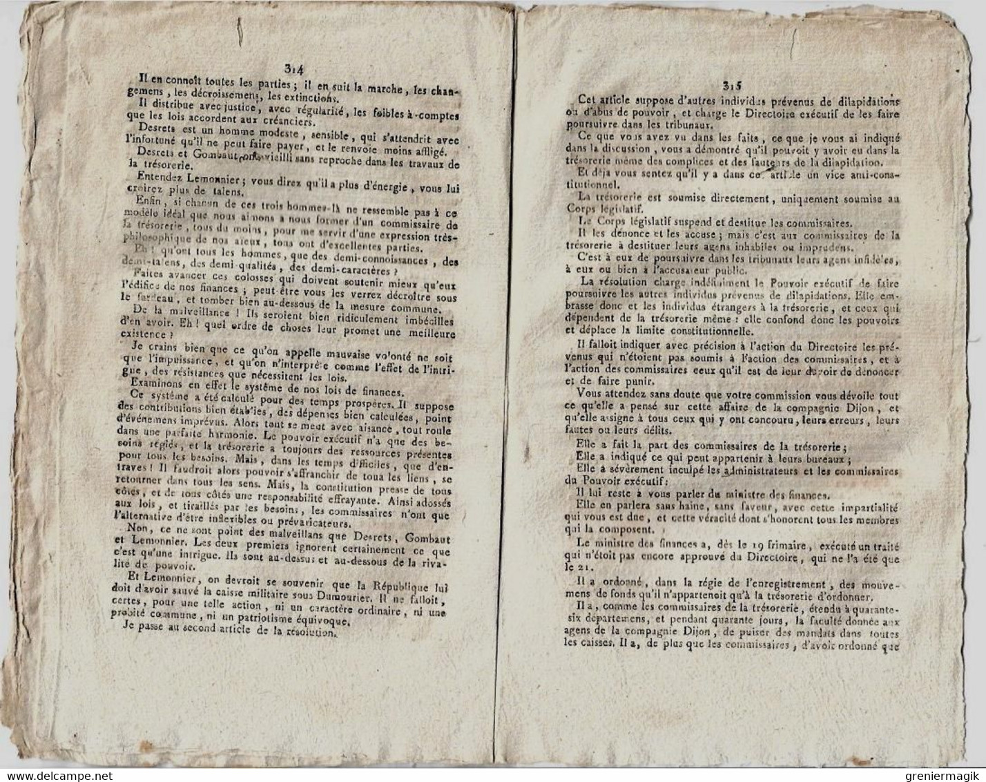 Journal des débats et lois brumaire an VI 1797 Lettre de Bonaparte à l'archevêque de Gênes/Affaire Compagnie de Dijon