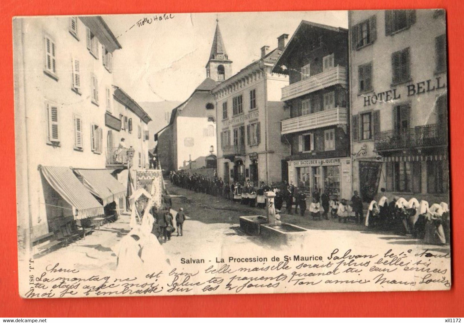 ZOT-26 SAlvan, La Procession Saint-Maurice  Hotel. Circulé 1902 Avec Un Timbre De Surtaxe. Pionier. - Saint-Maurice