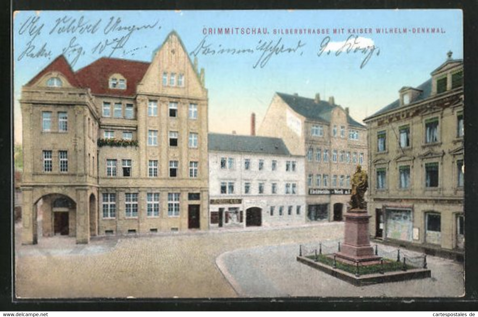 AK Crimmitschau, Silberstrasse Mit Kaiser Wilhelm-Denkmal - Crimmitschau