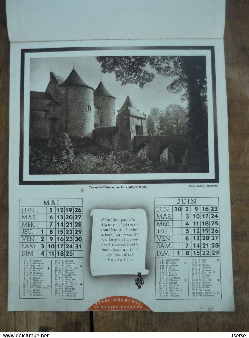 Calendrier Postal 1941 ... Chaise De Poste ,Bruxelles , Corroy Le Château, Saint-Trond, Malle Poste Vresse Et Bruges - Groot Formaat: 1941-60