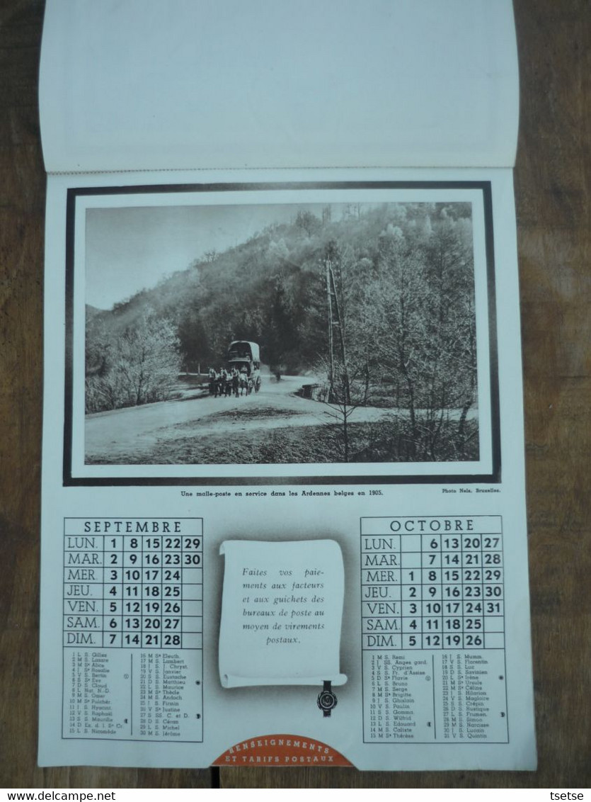 Calendrier Postal 1941 ... Chaise De Poste ,Bruxelles , Corroy Le Château, Saint-Trond, Malle Poste Vresse Et Bruges - Tamaño Grande : 1941-60