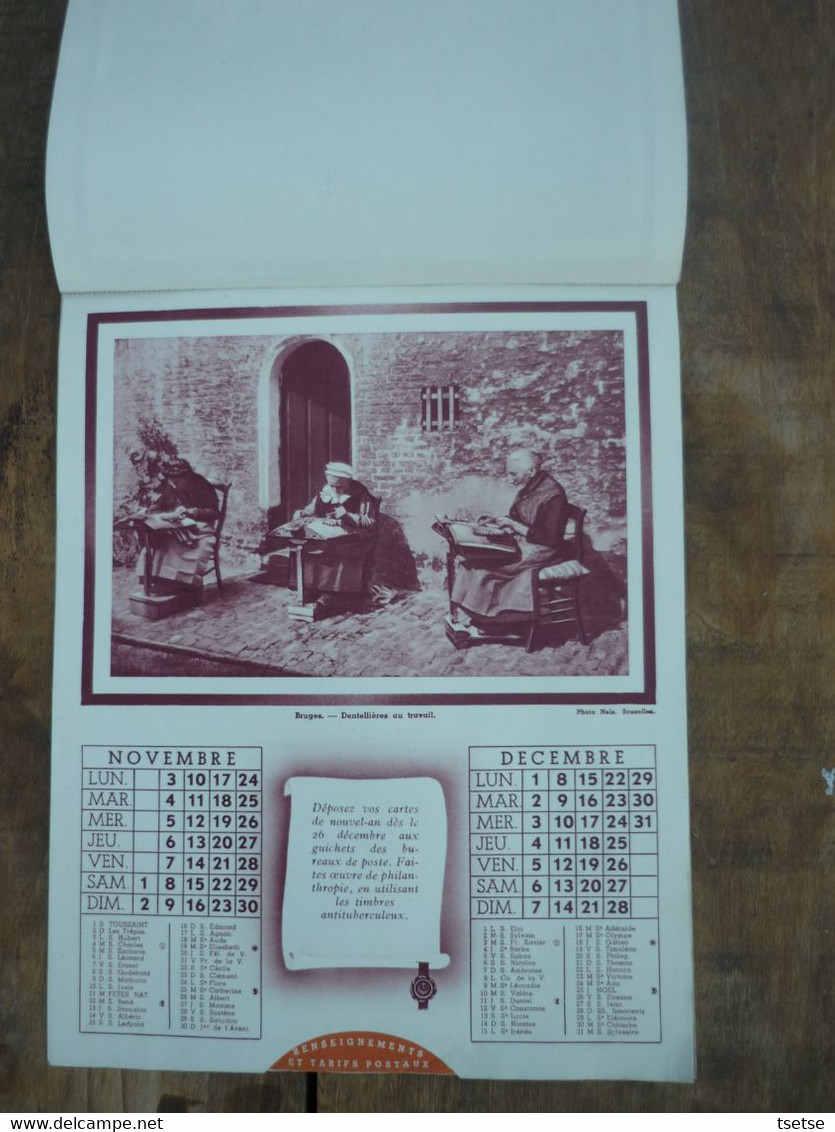 Calendrier Postal 1941 ... Chaise de Poste ,Bruxelles , Corroy le Château, Saint-Trond, Malle Poste Vresse et Bruges