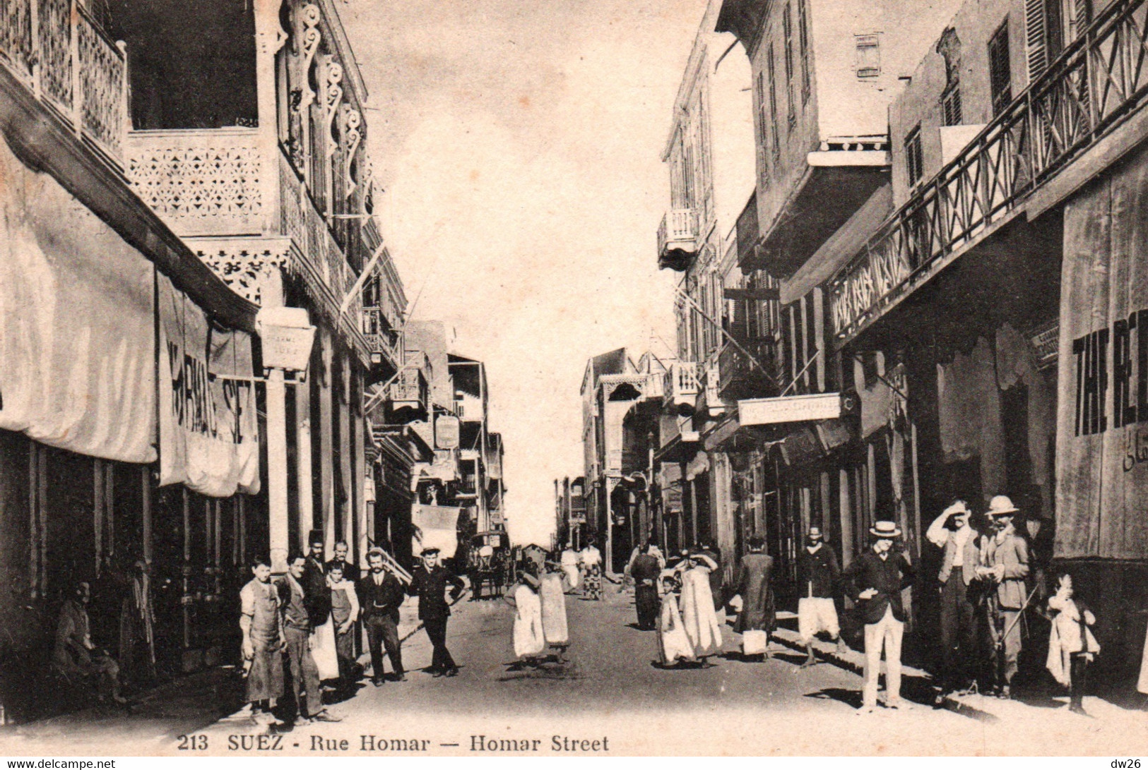 Suez - Rue Homar, Commerces - Carte N° 213 Circulée En 1934 - Suez