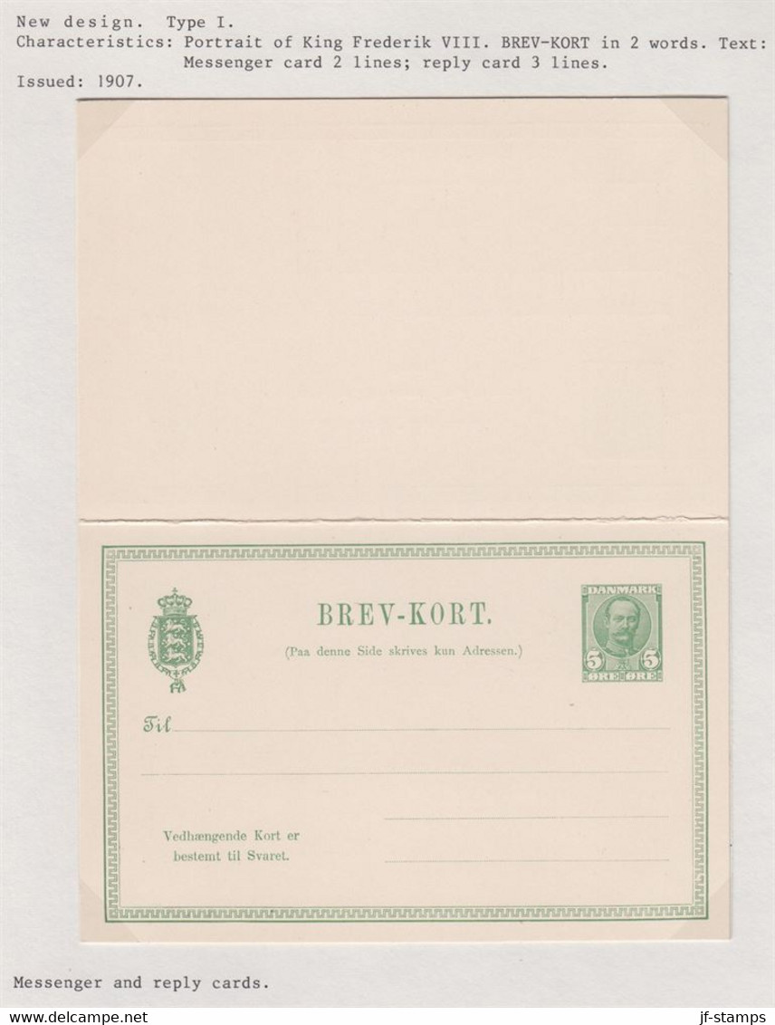 1907. DANMARK. BREVKORT Med Svar 5 ØRE Frederik VIII.  () - JF421049 - Cartas & Documentos