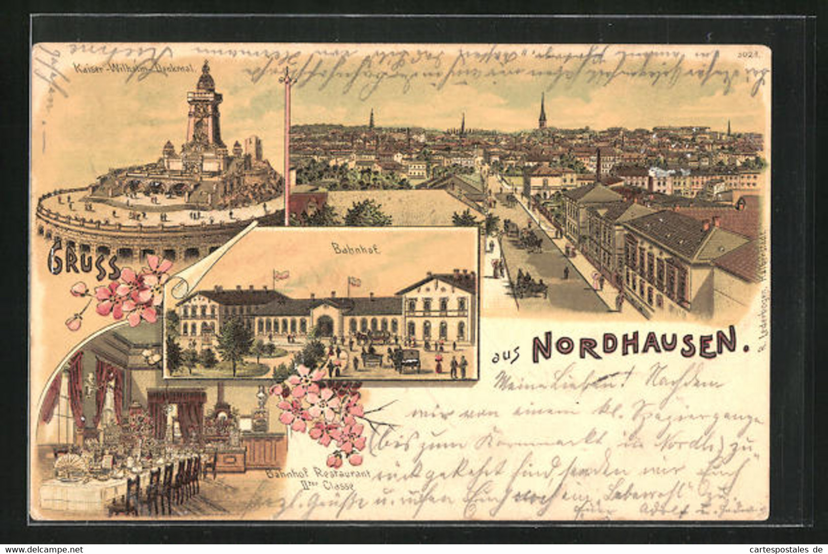 Lithographie Nordhausen, Bahnhof Restaurant 2. Klasse, Bahnhof - Nordhausen